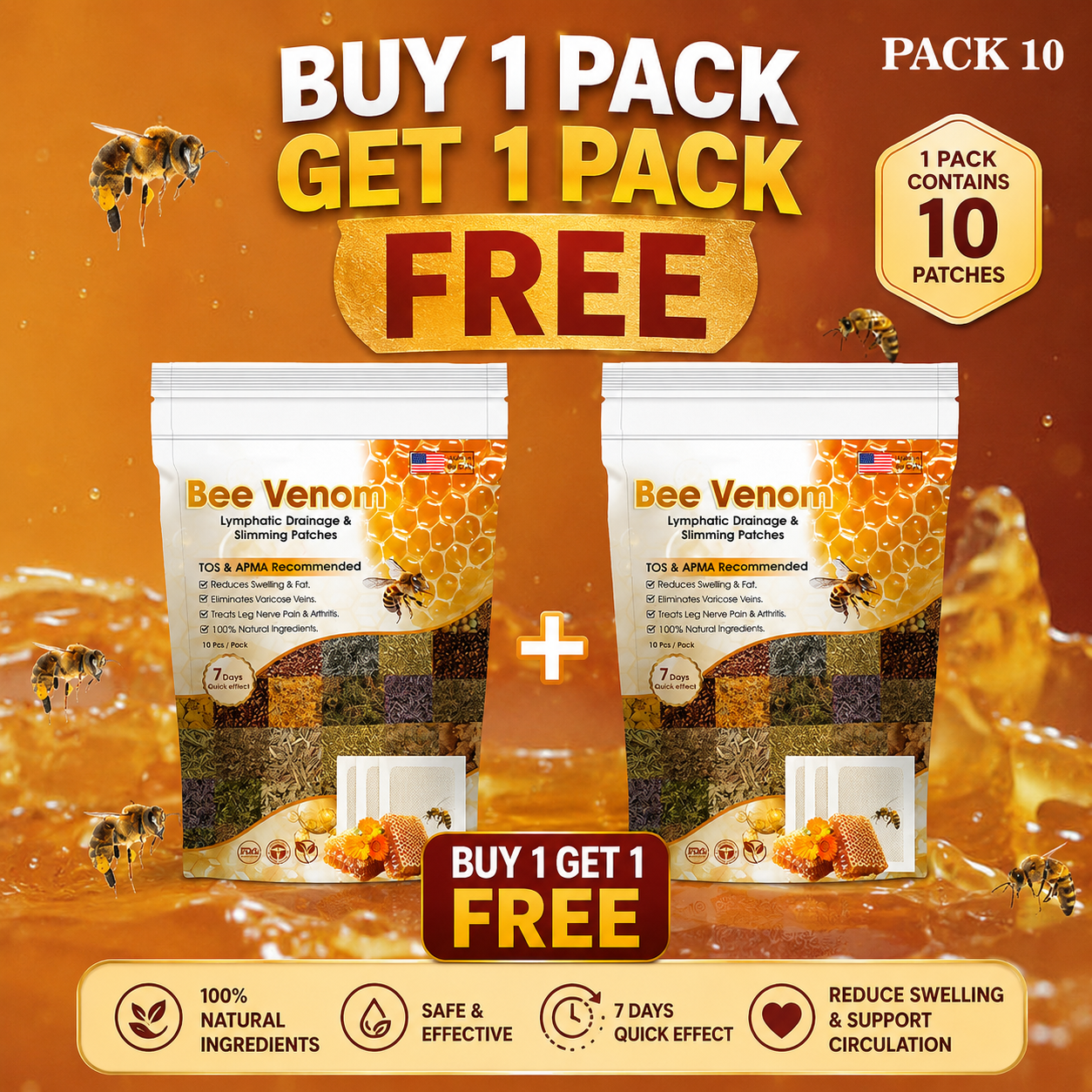 Bee Venon Detox Patches (1 pack Contains pack of 10 pieces)